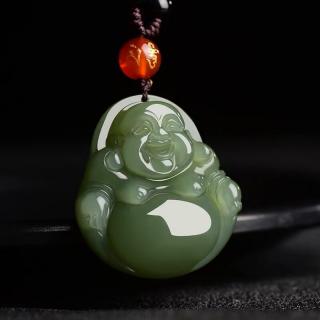 靳钰轩 和田玉佛公吊坠淡青色和田玉弥勒佛玉石玉坠项链颈饰
